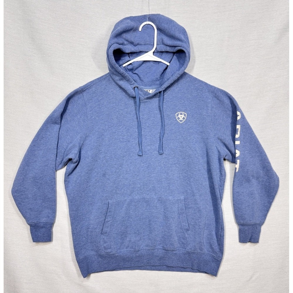 Ariat Real Blue Logo Pullover Hoodie Sweatshirt Womens XL Sleeve Spellout W FLAW